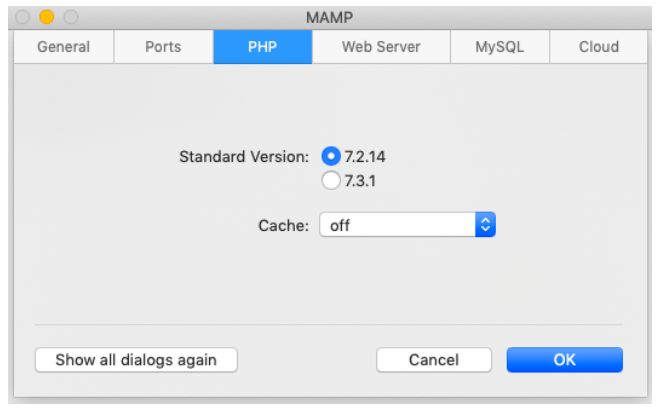 MAMPのPHP設定画面
